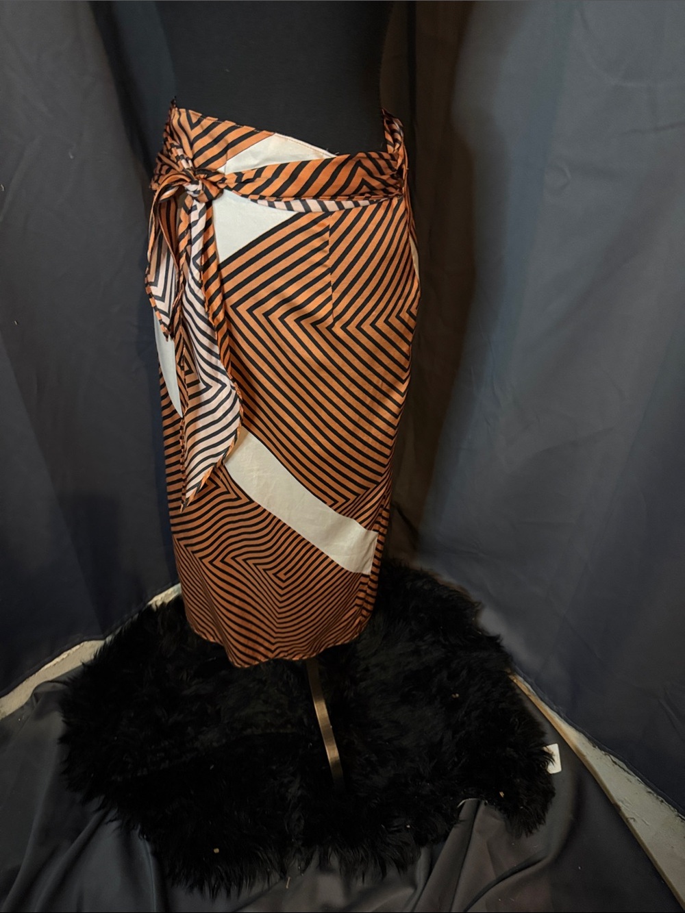 Zara Orange and Black Geometric Wrap Pencil Skirt